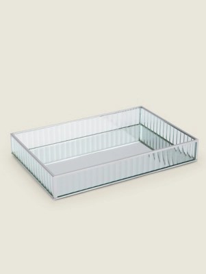 SilverTone Ribbed Glass Tray Home at ASDA