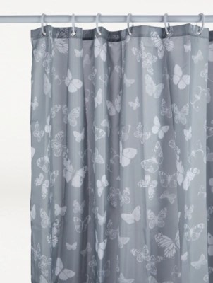 Grey Butterfly Shower Curtain Home at ASDA