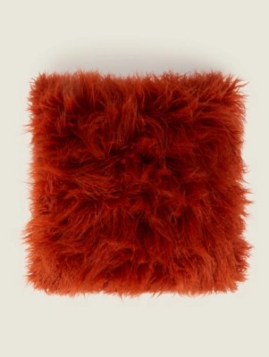 Orange Mongolian Faux Fur Cushion Home at ASDA