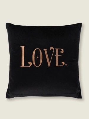 Black Embroidered Love Cushion Home at ASDA
