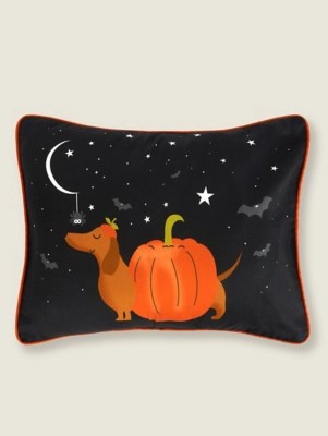 Black Halloween Sausage Dog Cushion Home at ASDA