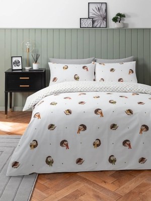 White Hedgehog Reversible Duvet Set Home at ASDA