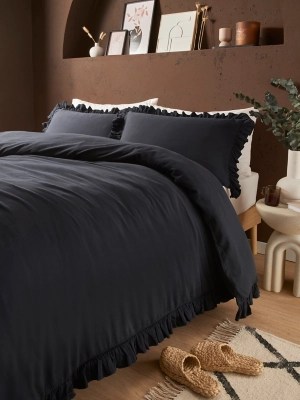 Black Ruffle Edge Embellished Duvet Set Home at ASDA