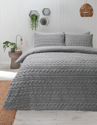 Grey Cable Knit Teddy Duvet Set Home at ASDA