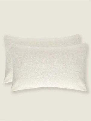 Cream Teddy Fleece Plain Pillowcase Pair Home at ASDA
