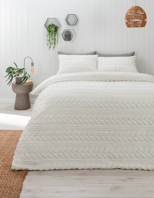Cream Cable Knit Teddy Duvet Set Home at ASDA