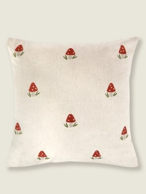 Natural Embroidered Mushroom Cushion Home at ASDA
