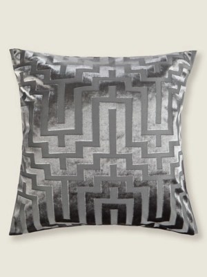Grey Cut Velvet Cushion Cover Home at ASDA