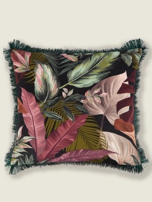Green Tropical Leaf Cushion Home at ASDA