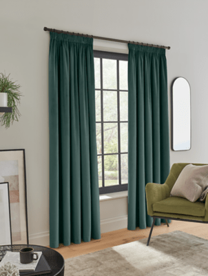 Green Matte Velvet Pencil Pleat Lined Curtains Home at ASDA
