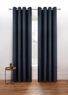 Navy Herringbone Blackout Eyelet Curtains Home at ASDA