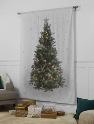 Cream Christmas Tree Single Door Panel Slot Top Curtain Home