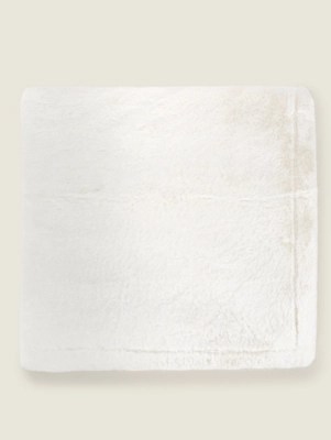 Cream Plain Faux Fur Blanket Home at ASDA