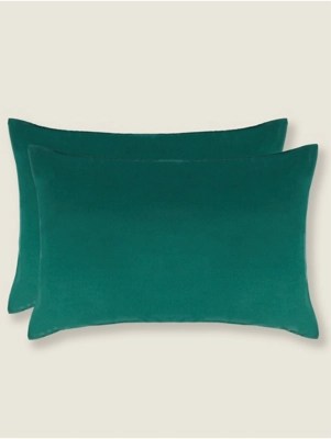 Green Brushed Cotton Plain Pillowcase Pair Home at ASDA