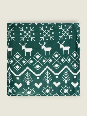 Green Christmas Fairisle SuperSoft Throw Home at ASDA
