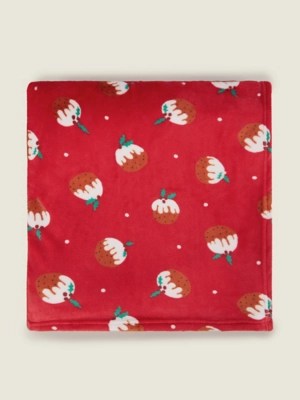 Red Christmas Pudding SuperSoft Throw Home at ASDA