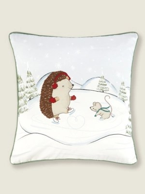 Natural Christmas Skating Hedgehog Cushion Home at ASDA