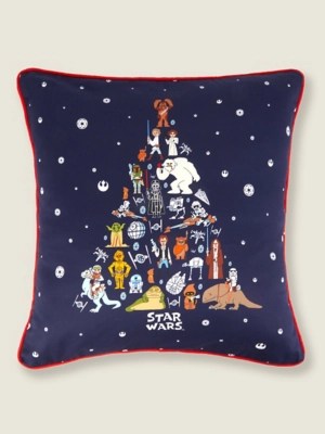Disney Star Wars Christmas Tree Print Navy Cushion Home at ASDA