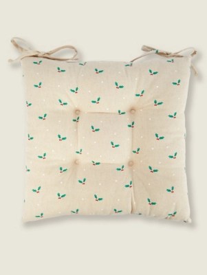 Natural Christmas Holly Seat Pad Home at ASDA