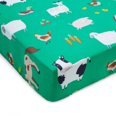 Catherine Lansfield Farmyard Animals Green Fitted Sheet Home