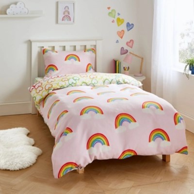 Catherine Lansfield Rainbow Hearts Pink Cosy Fleece Duvet Cover Set Home at ASDA