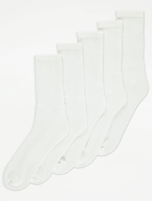 White Sport Socks 5 Pack Men at ASDA