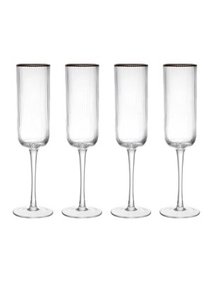 Mikasa Sorrento Ridged Crystal Champagne Flute Glasses Set of 4