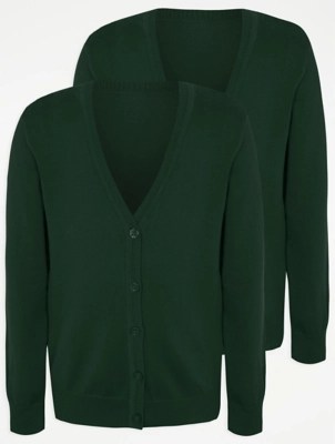 Girls Bottle Green School Cardigan 2 Pack School at ASDA