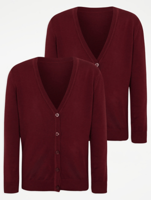 Girls Burgundy School Cardigan 2 Pack School at ASDA