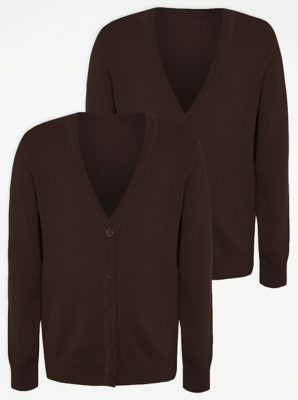 Girls Brown School Cardigan 2 Pack School at ASDA