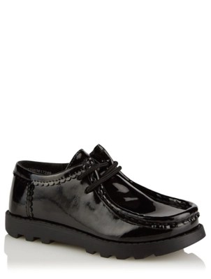 Girls Black Patent Lace Up School Shoes School at ASDA