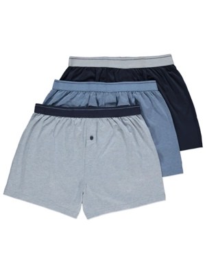 Blue Jersey Loose Fit Boxers 3 Pack Men at ASDA