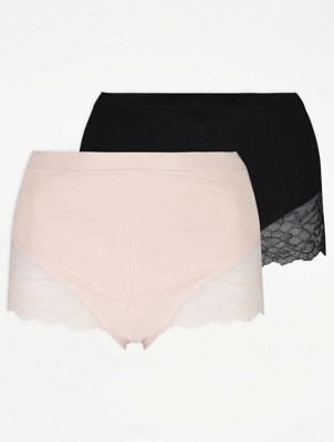 Nude and Black Light Control Full Briefs 2 Pack Women at ASDA