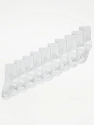 White Ankle Socks 10 Pack Kids at ASDA
