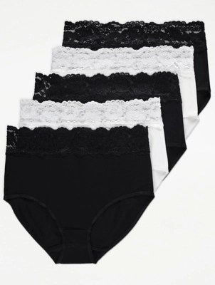 Lace Top Full Briefs 5 Pack Women at ASDA