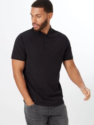 Black Pique Short Sleeve Polo Shirt Men at ASDA