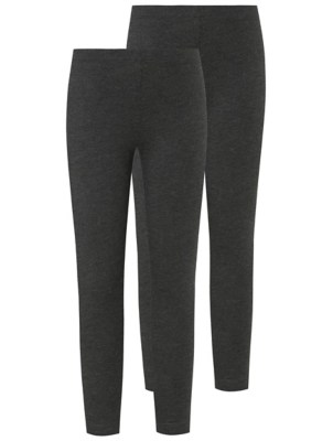 Girls Charcoal School Leggings 2 Pack School at ASDA