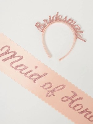 Pink Maid of Honour Headband and Sash Set Women at ASDA