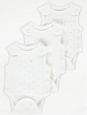 Premature Baby Sleeveless Star Bodysuits 3 Pack Baby at ASDA