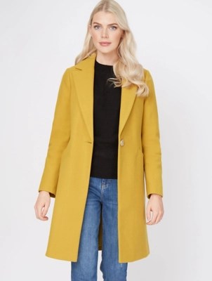 Mustard Yellow Collared Longline Formal Coat Women at ASDA