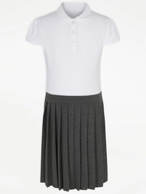 Girls Grey 2In1 Pleated School Pinafore Dress School at ASDA