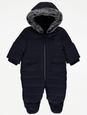 Navy Hooded Snowsuit Baby at ASDA