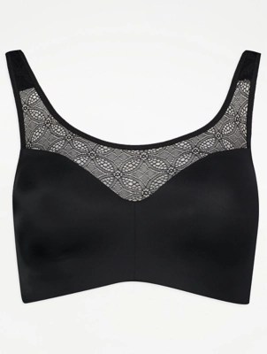 Black Lace Top Insert Non Wired Cami Bra Women at ASDA