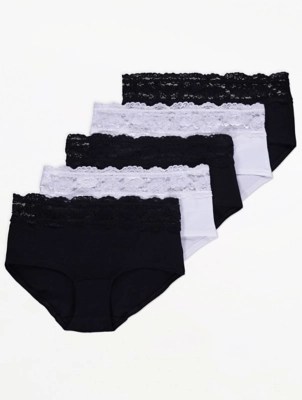 Black Lace Top Short Knickers 5 Pack Women at ASDA