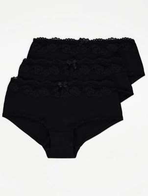 Black Lace Top Short Knickers 3 Pack Sale & Offers at ASDA