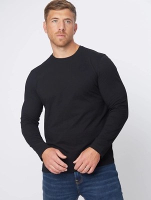 Black Crew Neck Long Sleeve Jersey Top Men at ASDA