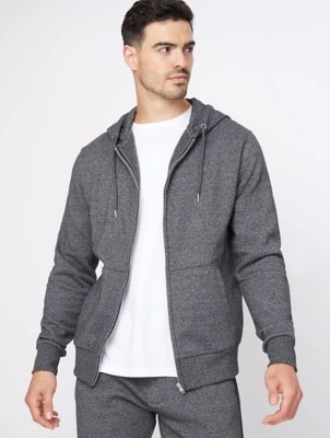 Charcoal Marl Zip Up Hoodie Men at ASDA