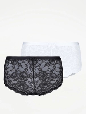 Black Lace High Waisted Short Knickers 2 Pack Sale & Offers