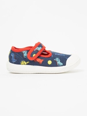 Navy Dinosaur Print TBar Shoes Kids at ASDA