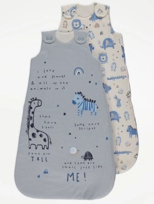 Animal Printed 1 Tog Sleep Bags 2 Pack Baby at ASDA